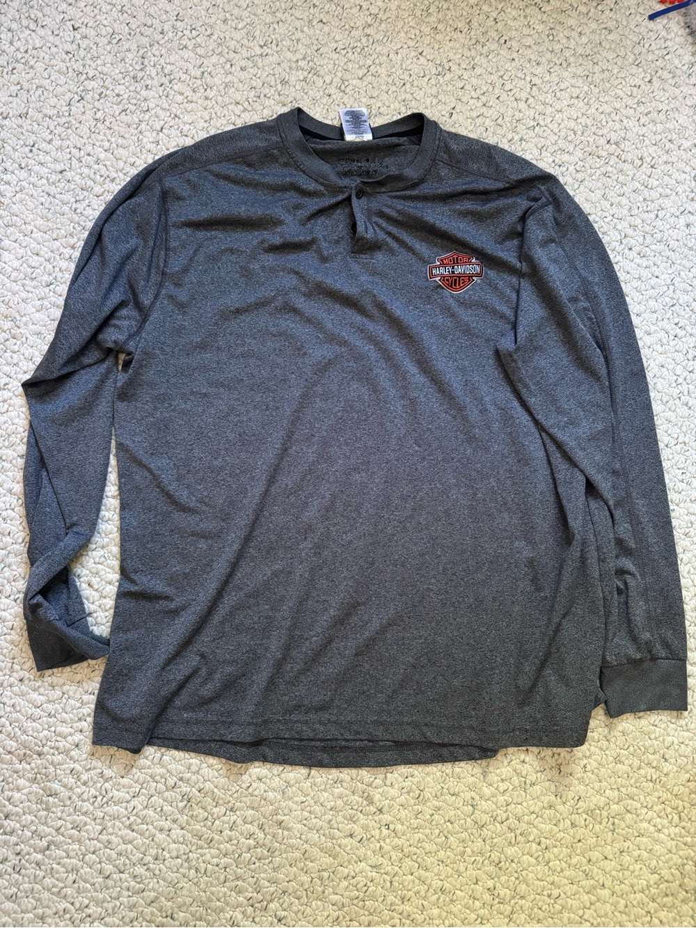 Harley-Davidson Dark Gray Long Sleeve Henley with Small Logo